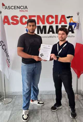 International student awarded English certificate at Ascencia Malta study abroad Malta