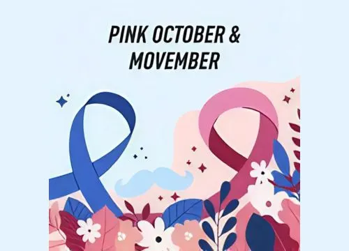 Pink October and Movember awareness campaign banner with health awareness ribbons